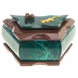 Шкатулка камень змеевик, креноид 14х8х8 см