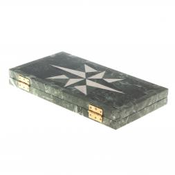 Нарды из камня &amp;quot;Роза ветров&amp;quot; белый мрамор / офиокальцит