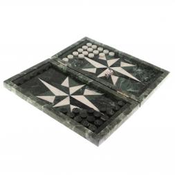 Нарды из камня &amp;quot;Роза ветров&amp;quot; белый мрамор / офиокальцит