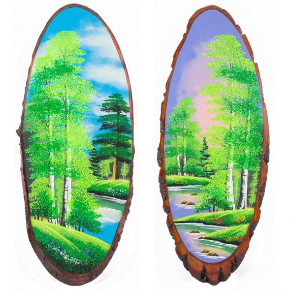 Панно на срезе дерева &amp;quot;Лето&amp;quot; вертикальное 80-85 см каменная крошка 111041