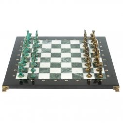 Шахматы &amp;quot;Отечественная война 1812 г. &amp;quot; фигуры бронза / патина 40х40 см мрамор змеевик