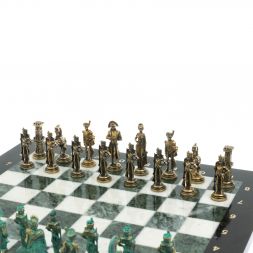 Шахматы &amp;quot;Отечественная война 1812 г. &amp;quot; фигуры бронза / патина 40х40 см мрамор змеевик