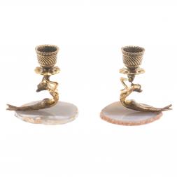 Подсвечники "Русалка" из камня агат с бронзой пара
