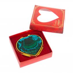 Зеркало карманное &quot;Сердце&quot; из малахита с хризоколлой цвет золото