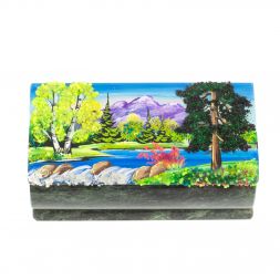 Шкатулка с росписью "Лето. Перекат" змеевик 15х7,5х6 см