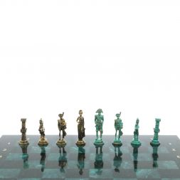 Шахматы &amp;quot;Отечественная война 1812 г. &amp;quot; фигуры бронза / патина 40х40 см змеевик