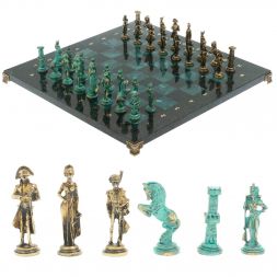 Шахматы &amp;quot;Отечественная война 1812 г. &amp;quot; фигуры бронза / патина 40х40 см змеевик