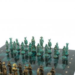 Шахматы &amp;quot;Отечественная война 1812 г. &amp;quot; фигуры бронза / патина 40х40 см змеевик