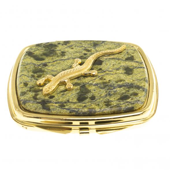 Зеркальце закругленное из змеевика прямая ящерица цвет золото 124185