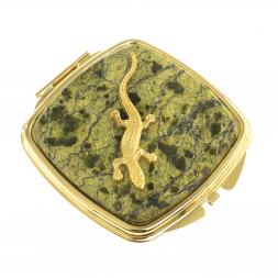 Зеркальце закругленное из змеевика прямая ящерица цвет золото