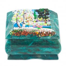 Шкатулка из камня с росписью "Весна" 8х6х5,5 см