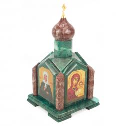 Шкатулка &amp;quot;Часовня&amp;quot; камень змеевик лемезит 14х14х25 см