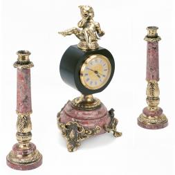 Интерьерные часы с подсвечниками &amp;quot;Ангел с дудочкой&amp;quot; камень креноид бронза