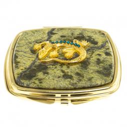 Зеркальце закругленное из змеевика круглая ящерица цвет золото