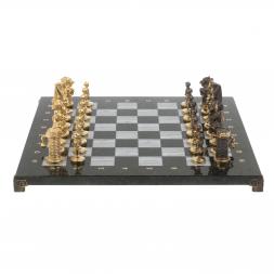 Шахматы подарочные из бронзы "Камелот" мрамор змеевик 40х40 см