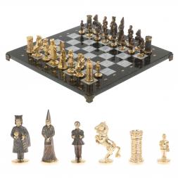 Шахматы подарочные из бронзы "Камелот" мрамор змеевик 40х40 см