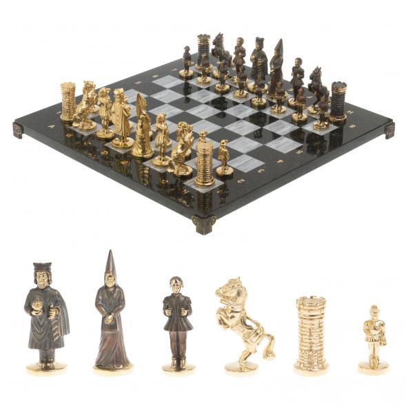 Шахматы подарочные из бронзы &amp;quot;Камелот&amp;quot; мрамор змеевик 40х40 см 126903