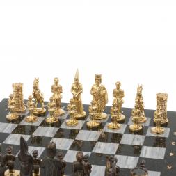Шахматы подарочные из бронзы "Камелот" мрамор змеевик 40х40 см