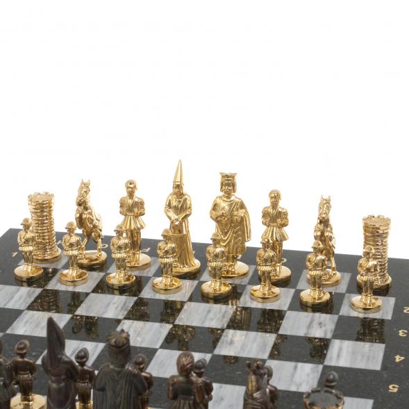 Шахматы подарочные из бронзы &amp;quot;Камелот&amp;quot; мрамор змеевик 40х40 см 126903