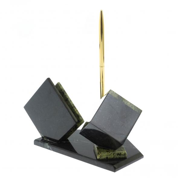 Визитница &amp;quot;Куб&amp;quot; с часами камень змеевик 121141