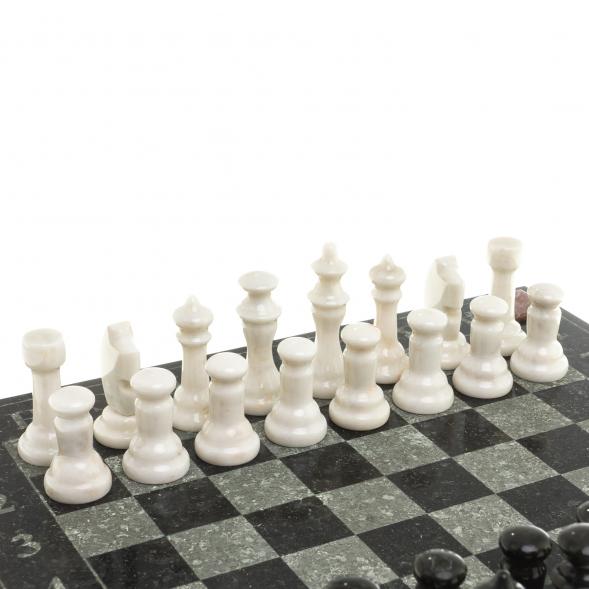 Шахматы с гравировкой &amp;quot;Турнирные&amp;quot; доска 36х36 см белый мрамор змеевик 124095