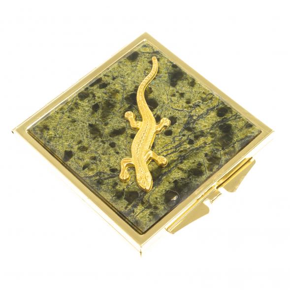 Зеркальце квадратное из змеевика ящерица прямая цвет золото 124188