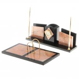 Письменный набор &amp;quot;Элегант&amp;quot; из розового мрамора с часами