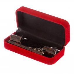 Набор запонки прямоугольные и зажим для галстука камень обсидиан