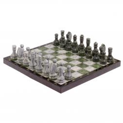 Шахматный набор 3 в 1 серый мрамор, змеевик с гравировкой