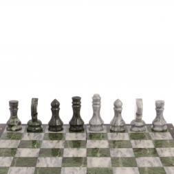 Шахматный набор 3 в 1 серый мрамор, змеевик с гравировкой