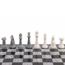 Шахматы &amp;quot;Стаунтон&amp;quot; из мрамолита 44х44 см серый мрамор / змеевик