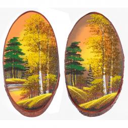 Панно на срезе дерева &amp;quot;Осень янтарная&amp;quot; вертикальное 55-60 см каменная крошка