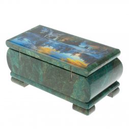 Шкатулка &amp;quot;Зимний рассвет&amp;quot; из змеевика 16х8х7,5 см