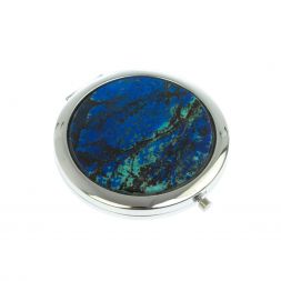 Зеркало круглое из камня азурит цвет серебро