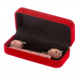 Набор запонки овальные и зажим для галстука камень родонит