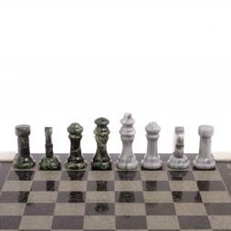 Шахматы с гравировкой &amp;quot;Турнирные&amp;quot; доска 36х36 змеевик серый мрамор
