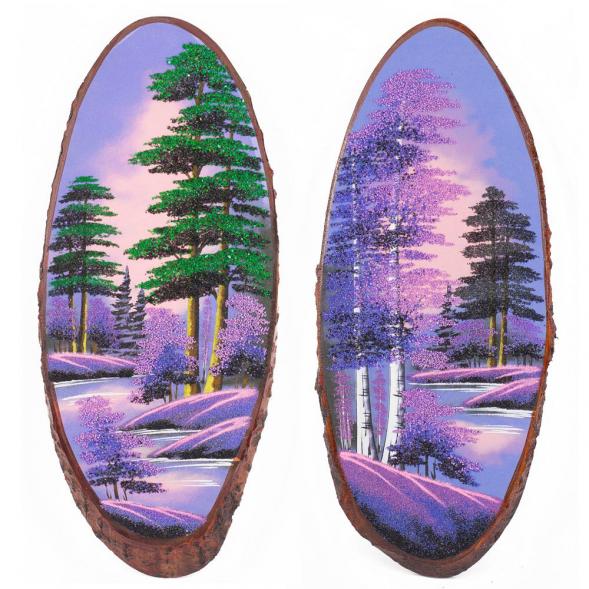 Панно на срезе дерева &amp;quot;Рассвет&amp;quot; вертикальное 80-85 см каменная крошка 111076