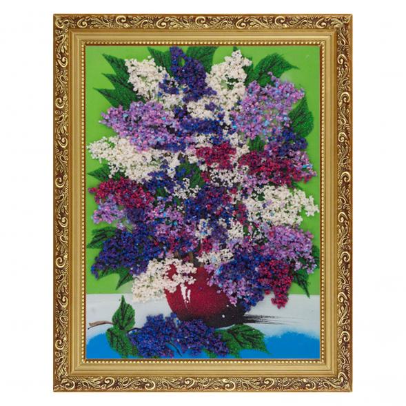 Картина с рисунком из камня &amp;quot;Сирень в горшке&amp;quot; багет 36х46 см зеленый фон 120949