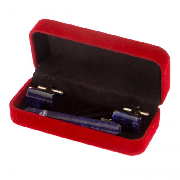 Набор запонки прямоугольные и зажим для галстука камень содалит 125701