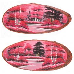 Панно на срезе дерева &amp;quot;Розовый закат&amp;quot; горизонтальное 65-70 см каменная крошка