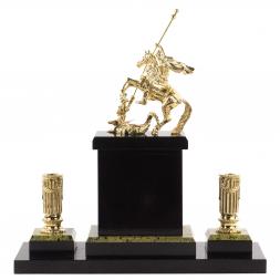 Настольный набор &amp;quot;Святой Георгий Победоносец&amp;quot; камень змеевик бронза