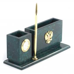 Письменный мини-набор "Герб России" камень змеевик