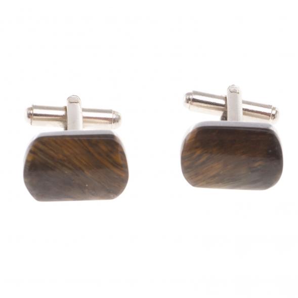 Запонки камень тигровый глаз закругленные 124418