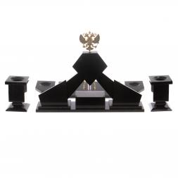 Письменный набор из лемезита "Герб РФ" с лотком для бумаг и ковриком