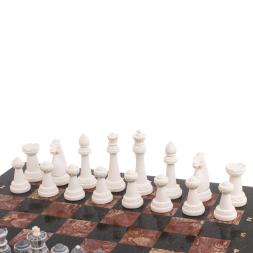 Шахматы &amp;quot;Стаунтон&amp;quot; из мрамолита 44х44 см лемезит / змеевик