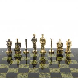 Бронзовые шахматы &amp;quot;Железнодорожники&amp;quot; доска 40х40 см змеевик