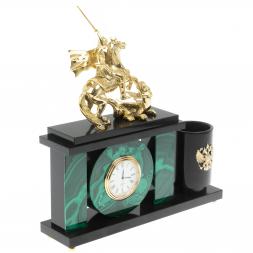 Настольный мини- набор из малахита &amp;quot;Георгий Победоносец&amp;quot;