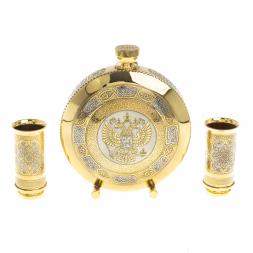 Фляжка с двумя стопками для водки "Герб" Златоуст