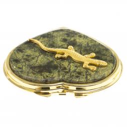 Зеркальце &amp;quot;Сердце&amp;quot; из змеевика с прямой ящерицей цвет золото