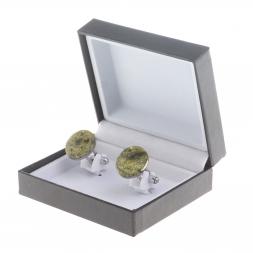 Запонки камень змеевик круглые